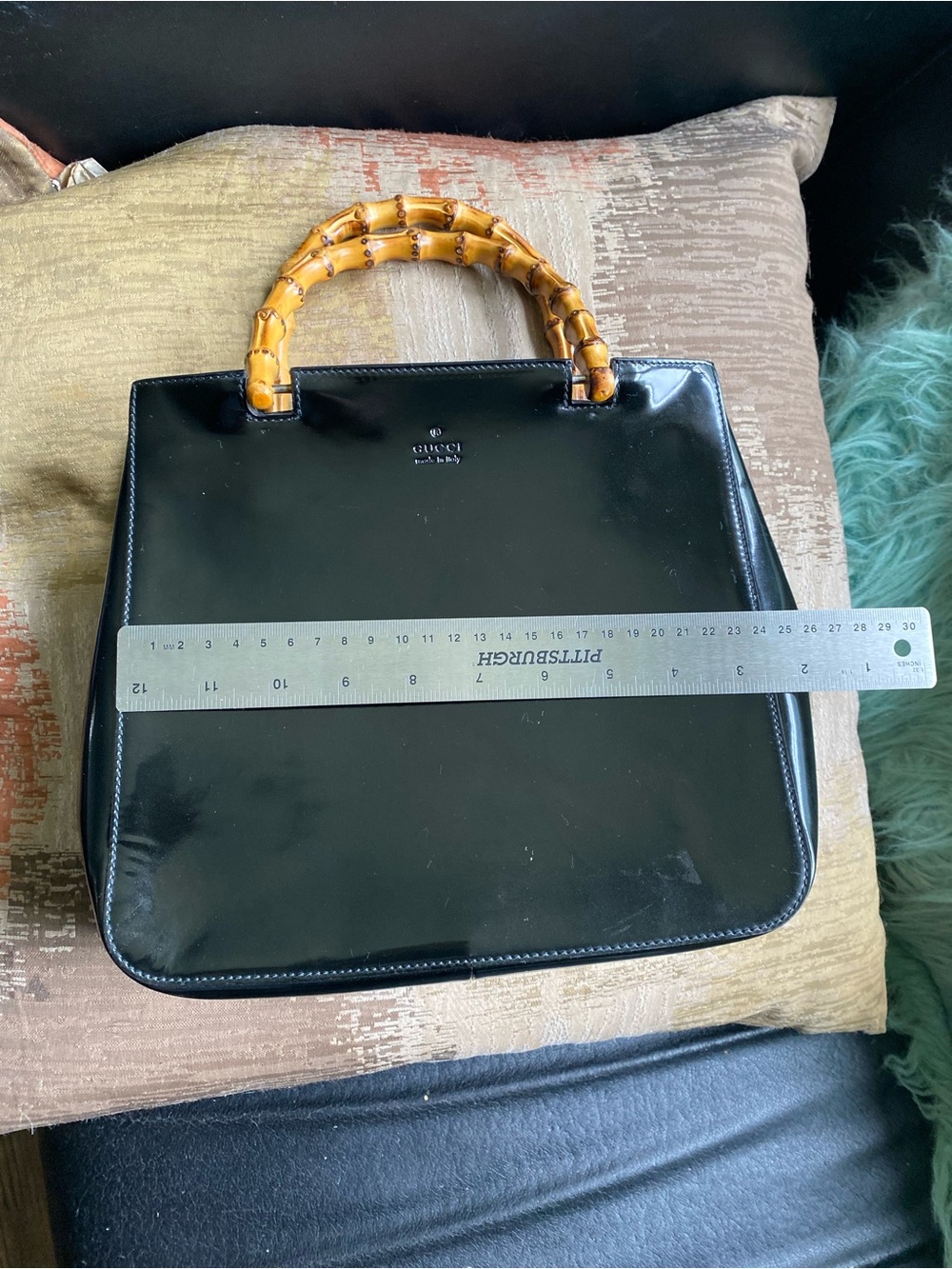 Gucci Black Patent Leather Satchel with Bamboo Handles - Picture 11 of 12